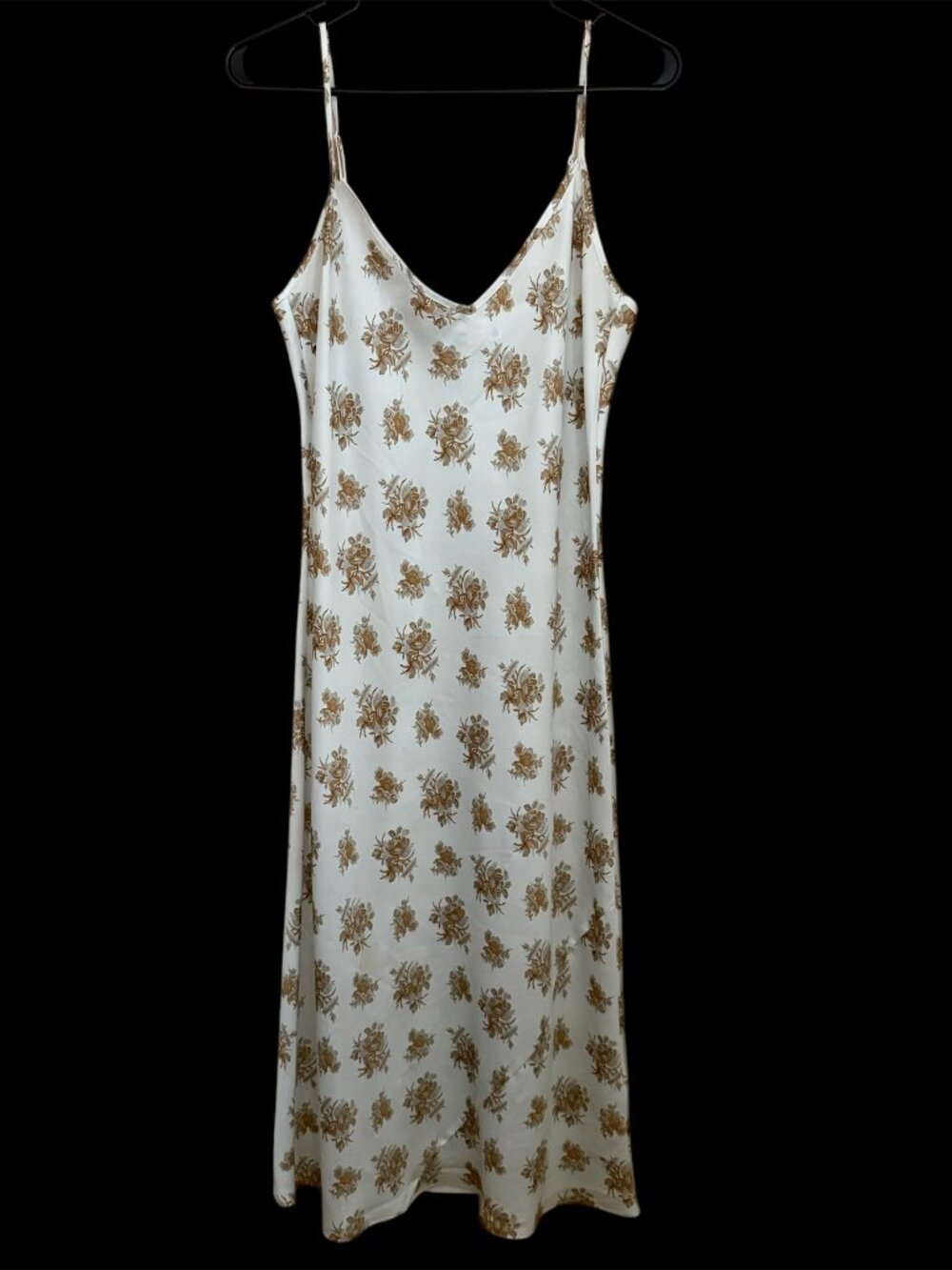 Aritzia Wilfred Midi Slip Dress Sz M Satin Floral Gold Coquette French Girl FLAW